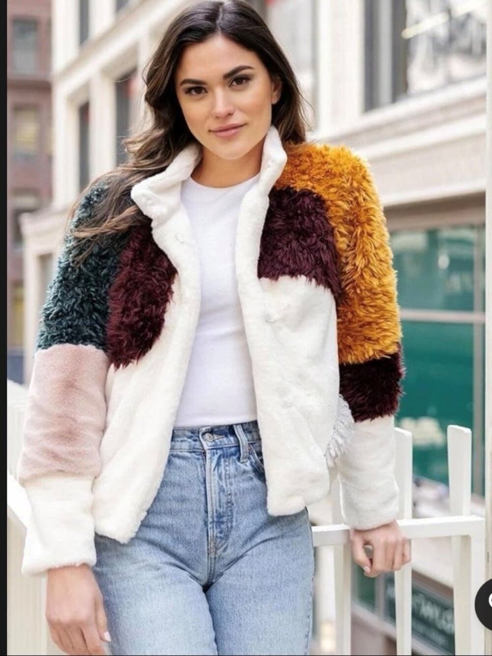 DONNA SALYERS FABULOUS FURS MULTI-COLOR TEDDY VARSITY FAUX FUR JACKET Size L